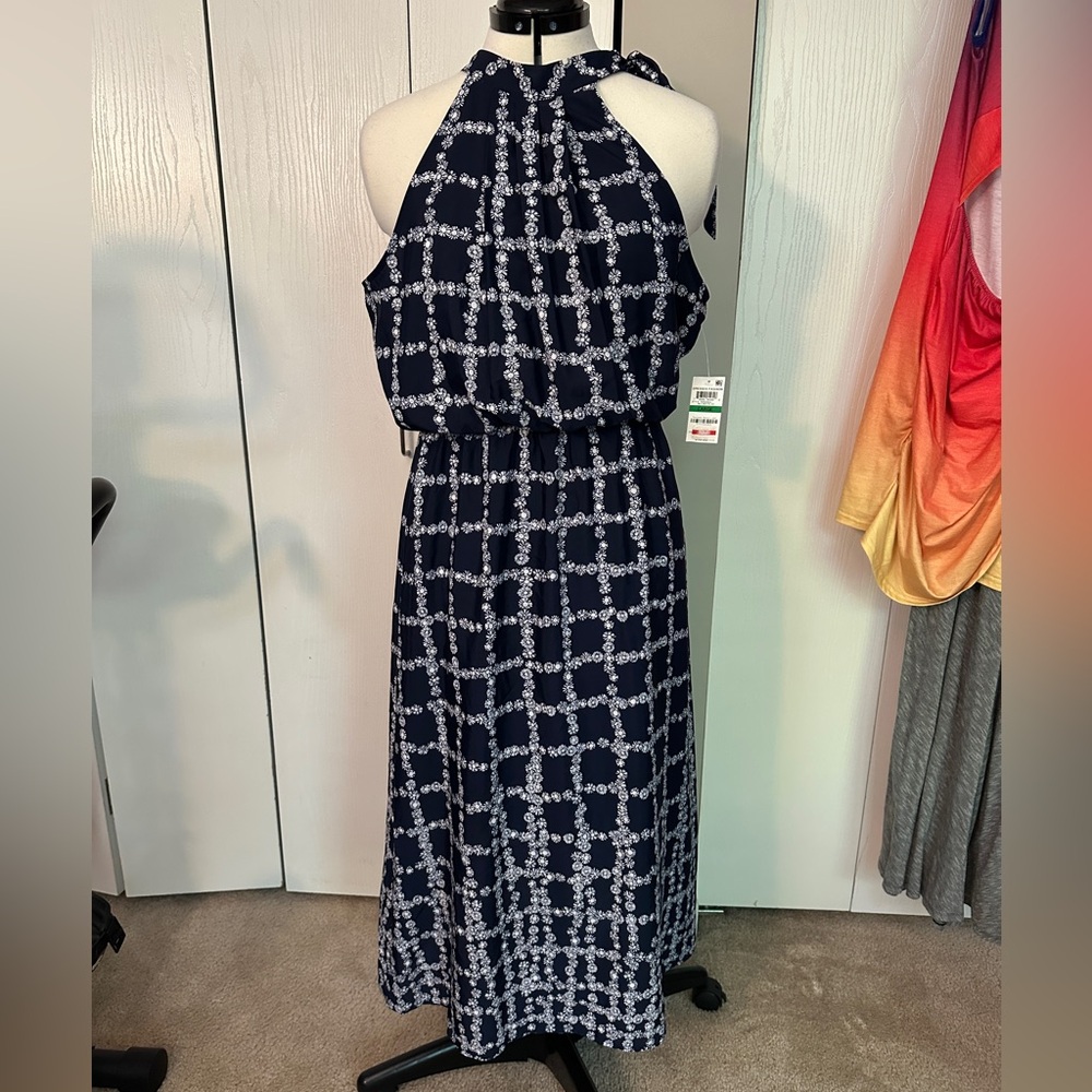 Navy and White Halter Maxi Dress